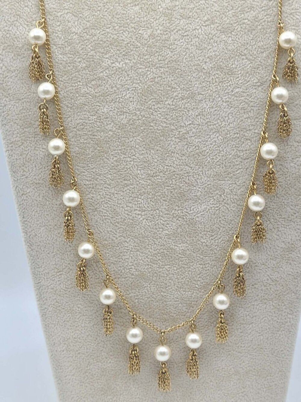J Crew Gold Tone Tassel and Pearl Necklace - Picture 3 of 9